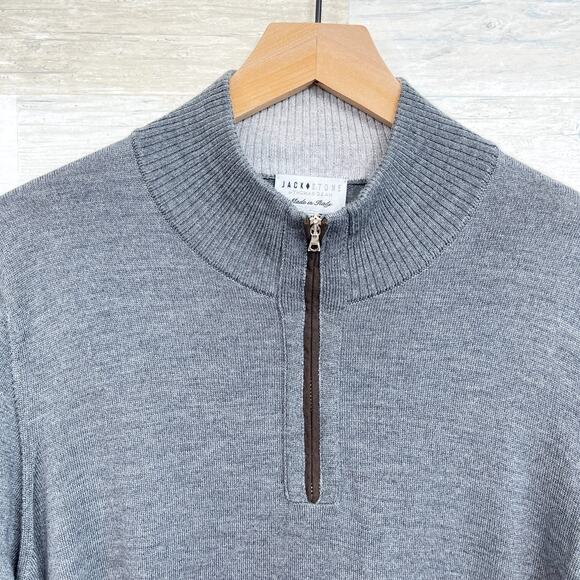 Jack Stone Thomas Dean Extra Fine Merino Wool 1/4 Zip Sweater Gray Mens Large - Picture 2 of 6